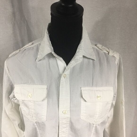 PD&C white button front blouse X Large long sleeved button pockets uniform type - Picture 4 of 5